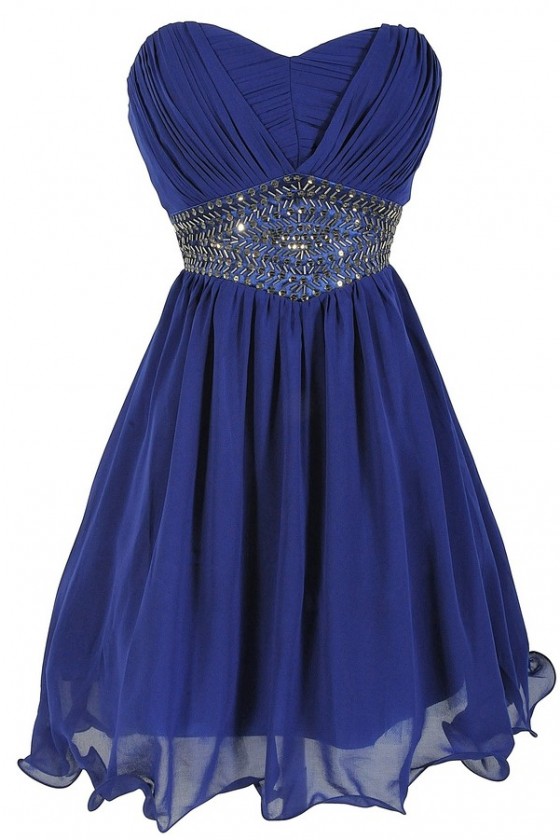 Starry Night Midnight Blue Embellished Chiffon Designer Dress Lily Boutique